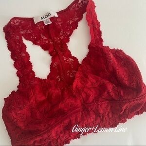 MOD Red Lace Patchwork Cross Crop Top Summer Dancing Bras Tops Bralette Sz.M